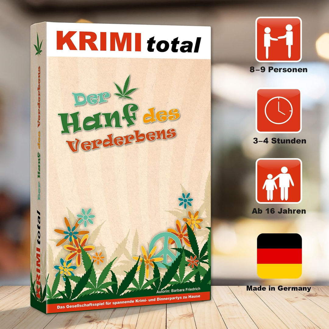 Der Hanf des Verderbens | Krimidinner für zu Hause | 8-9 Personen | Flowerpower, 60er Jahre