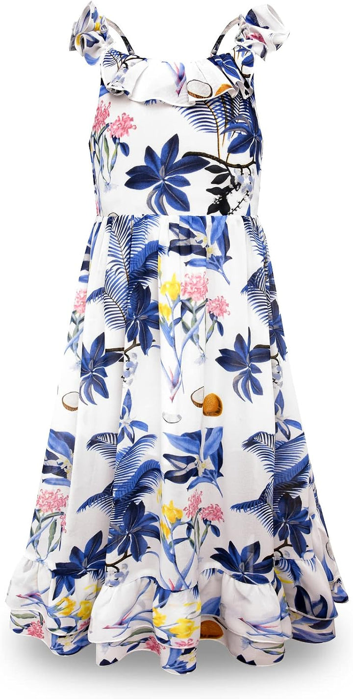 BONNY BILLY Mädchen Kleider Freizeit Blumen Sommerkleid Strandkleid Chiffonkleid Maxikleid mit Rüsch