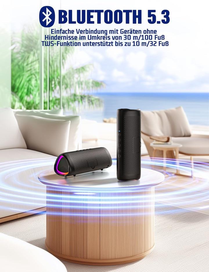 UOHHBOE Bluetooth Lautsprecher Bluetooth 5.3 Tragbarer Kabelloser Musikbox mit TWS Stereo RGB Lichte