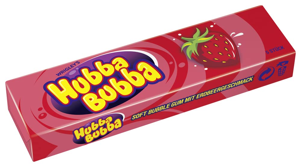 Hubba Bubba Kaugummi | Erdbeere | 20 Packungen (20 x 5 Stück) 700 g, Erdbeere