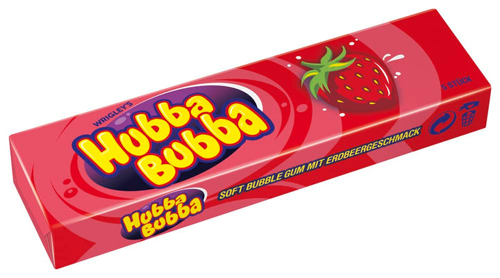 Hubba Bubba Kaugummi | Erdbeere | 20 Packungen (20 x 5 Stück) 700 g, Erdbeere