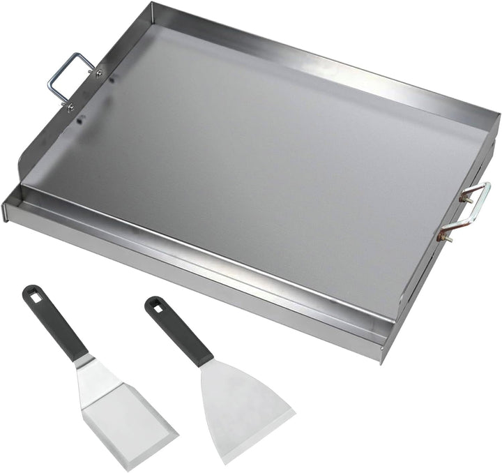40X30X8CM, Edelstahl-Grillplatte, für Gas- und Holzkohleöfen, mit Schaufeln und Schabern, Camping-Gr