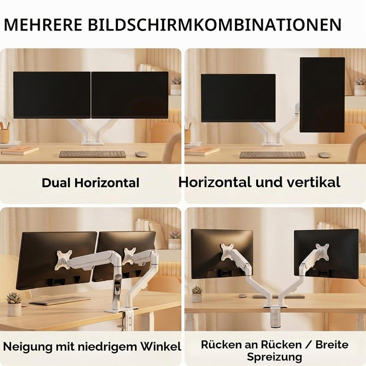 HILLPORT Weiss Monitor Arm Halterung 2 Monitore für 17 bis 30 Zoll Bildschirme, Bildschirmhalterung