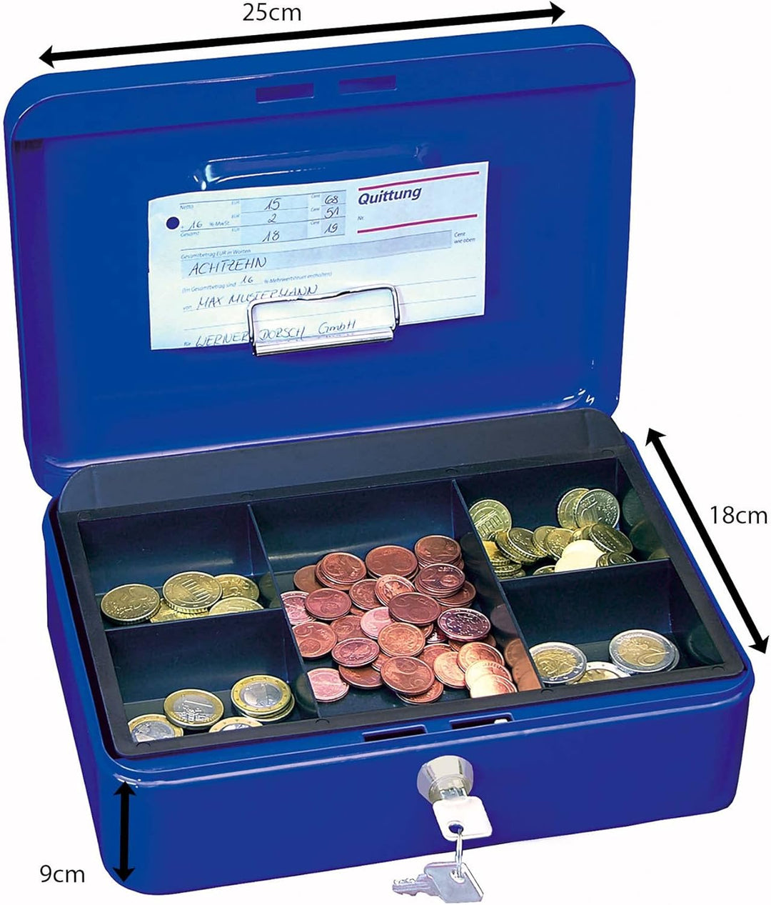 Wedo 145303H Geldkassette (aus pulverbeschichtetem Stahl, versenkbarer Griff, Geldnoten- und Belegek