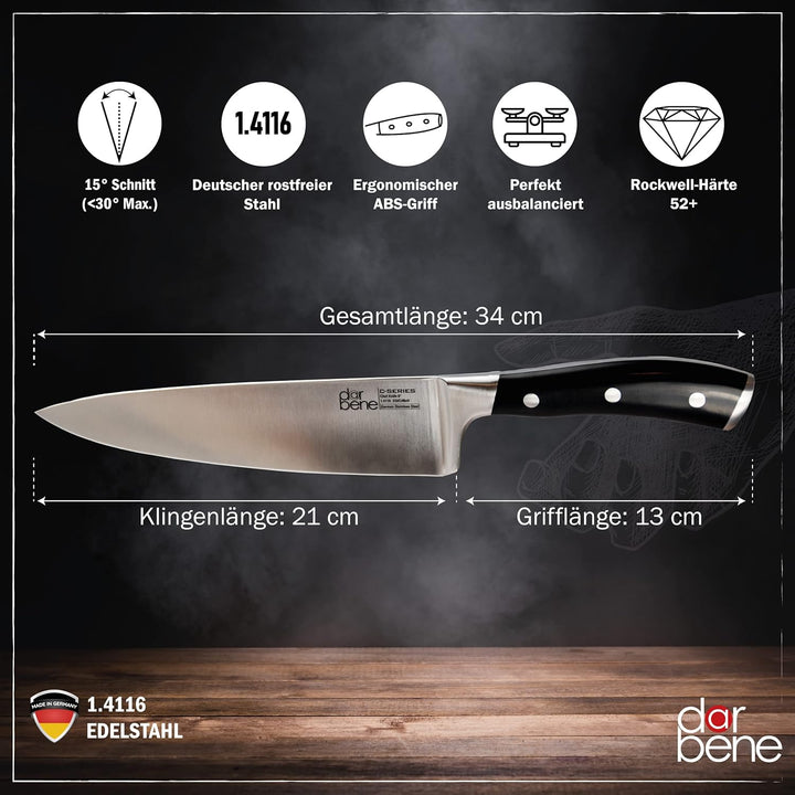 DarBene Chefmesser C-Series 20cm Profi Küchenmesser aus deutschem Edelstahl, klassisches Allzweckmes