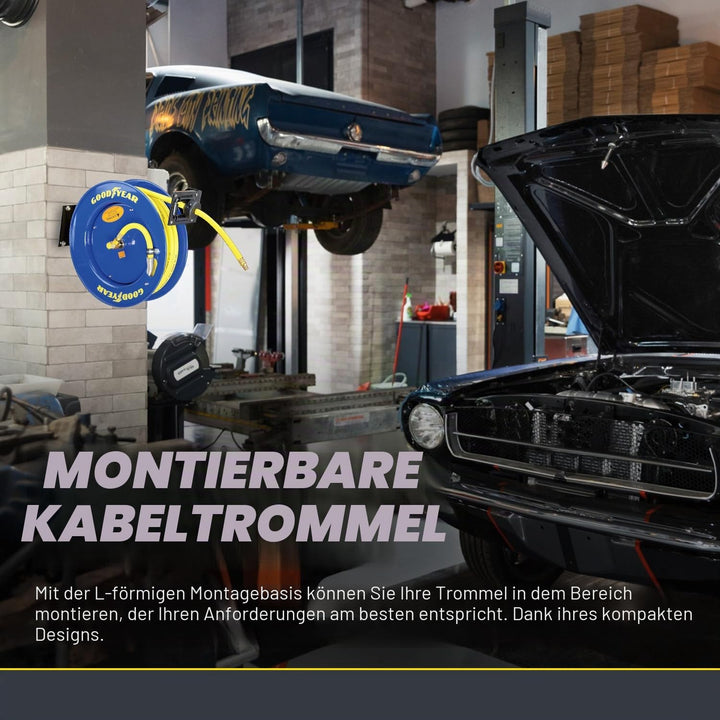 Goodyear Schlauchtrommel Stahl Einziehbare Air Compressor Schlauchaufroller mit 9,5mm × 15m schlauch