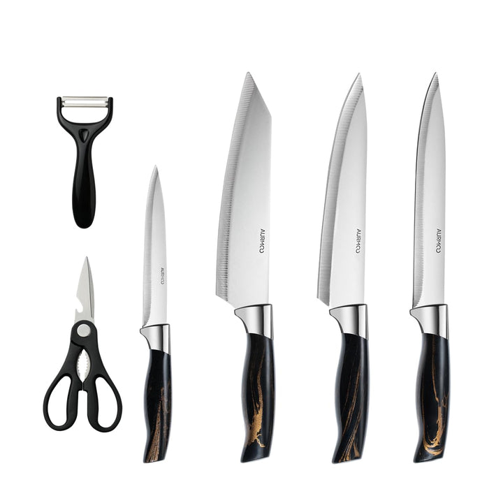 Messerset, Scharfes Küchenmesser Set 6-teilig, Messer Kochmesser Set aus Edelstahl, Messer Set Profi