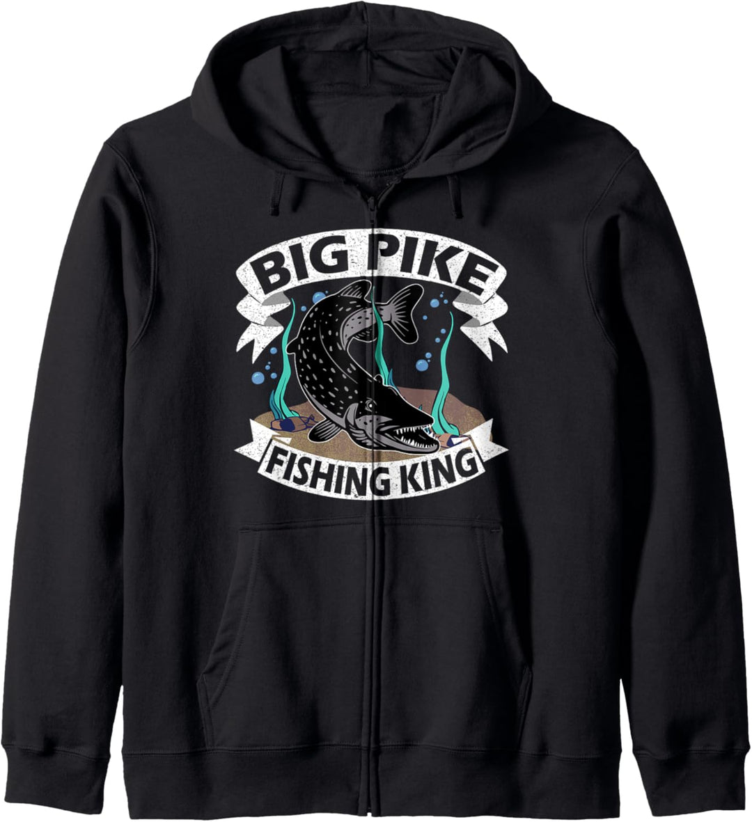 Big Pike Fishing King Raubfisch Angler Geschenk Angeln Hecht Kapuzenjacke