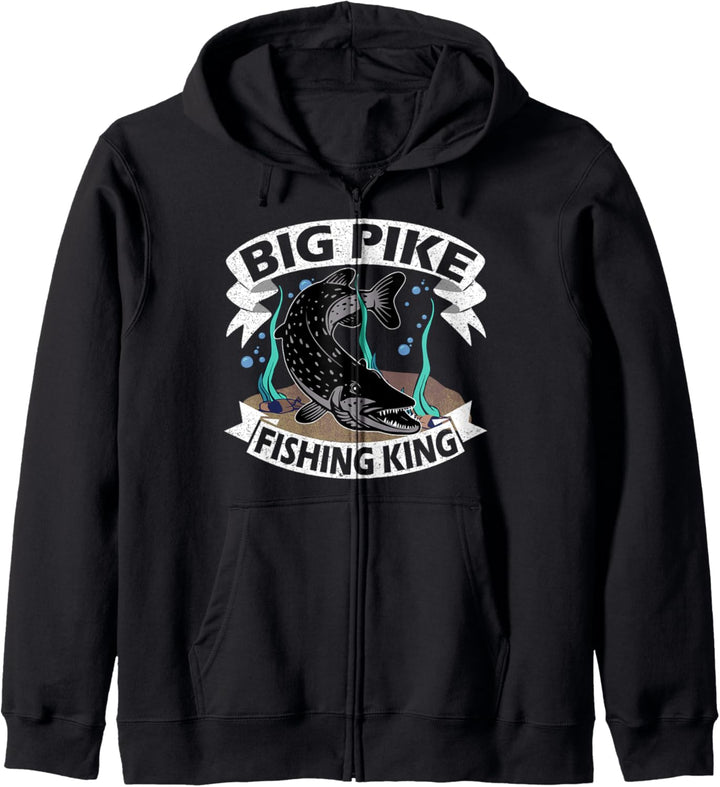 Big Pike Fishing King Raubfisch Angler Geschenk Angeln Hecht Kapuzenjacke