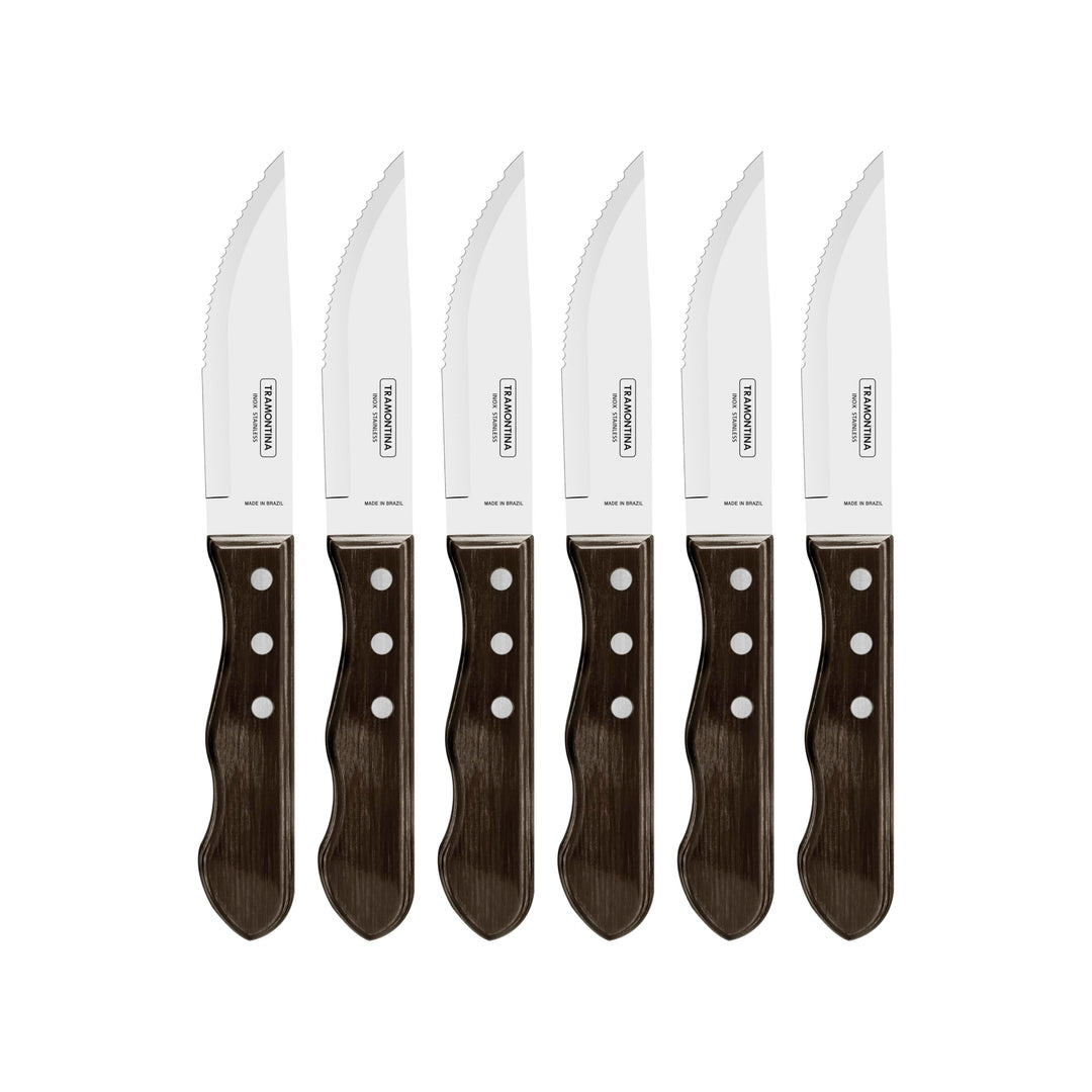Tramontina JUMBO Steakmesser-Set, rostfreiem Edelstahl, spülmaschinenfest, Griffe aus Echtholz, FSC,