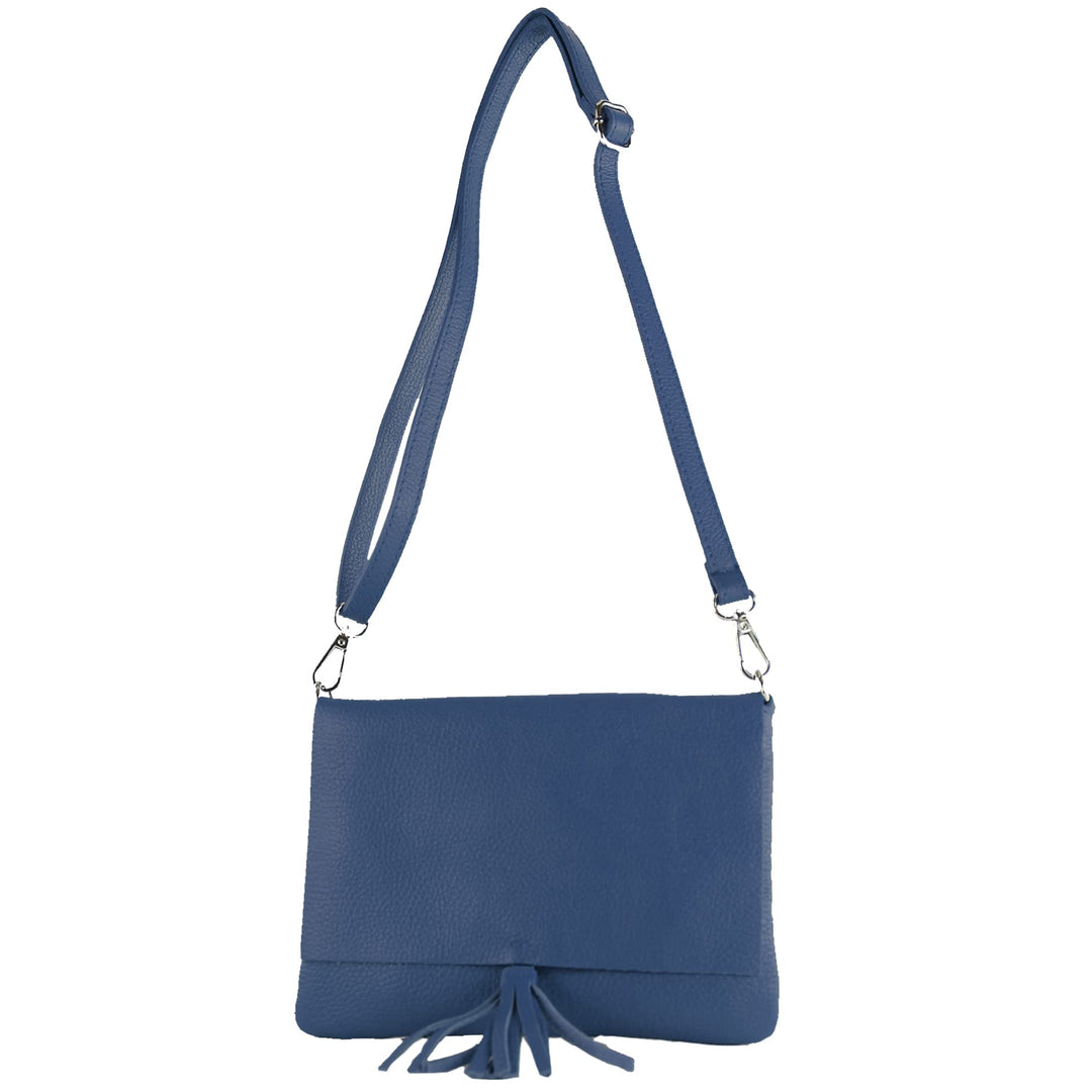 modamoda de - T242 - ital. Leder Clutch Umhängetasche Small Signalblau, Signalblau