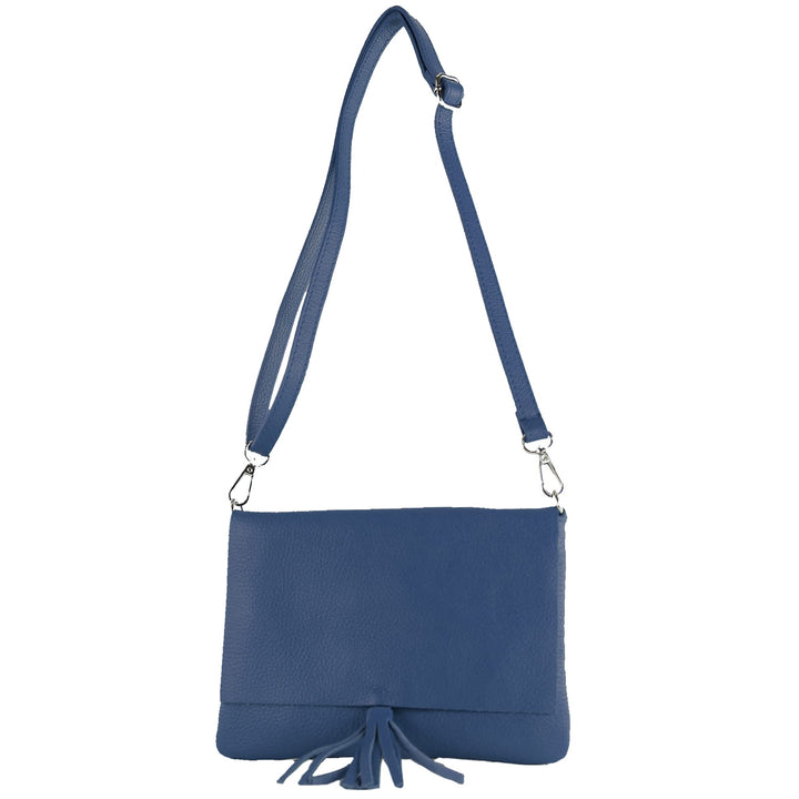 modamoda de - T242 - ital. Leder Clutch Umhängetasche Small Signalblau, Signalblau