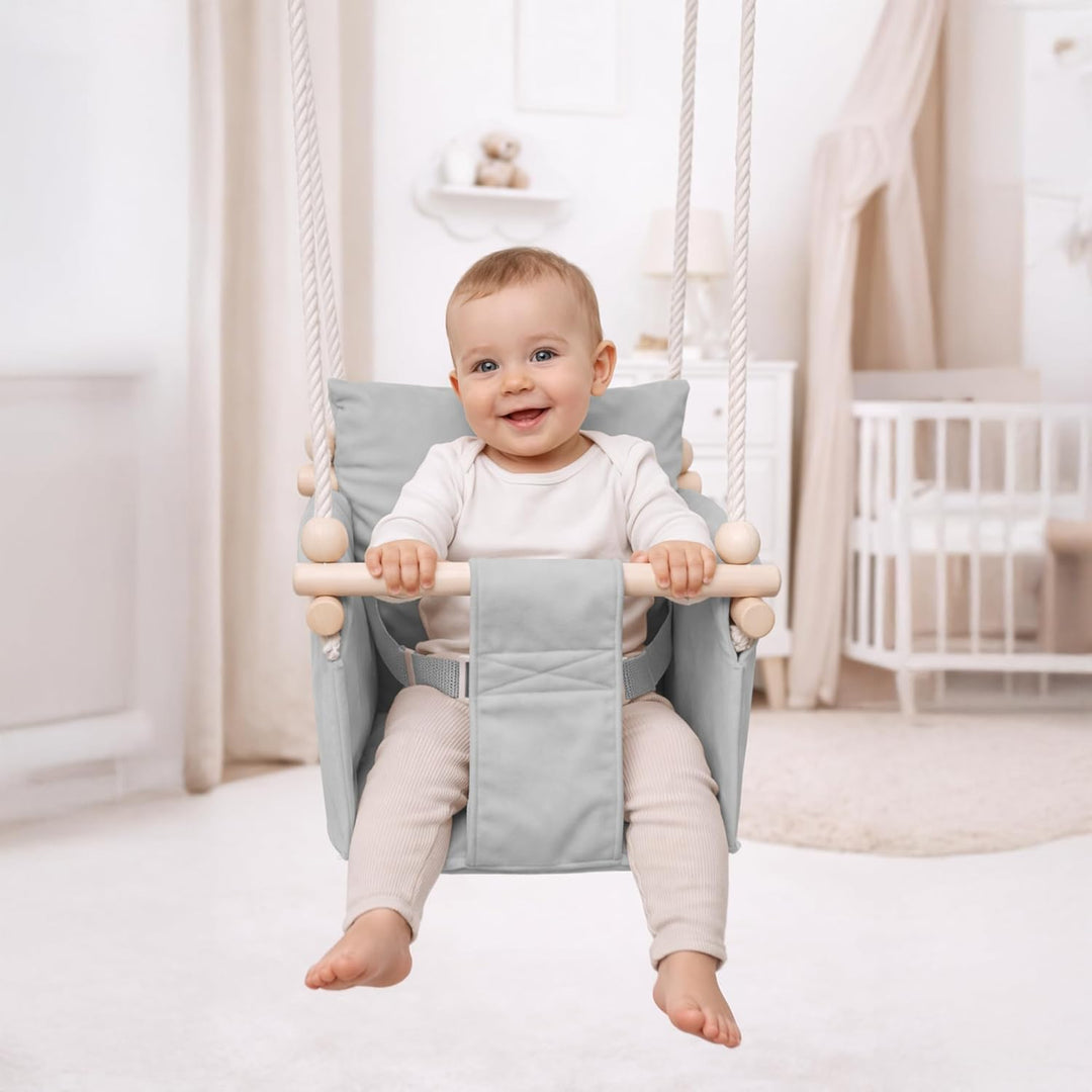 MAMOI Kinderschaukel mit Sicherheitsgurt, höhenverstellbar 150–190 cm, Schaukel für den Innenbereich