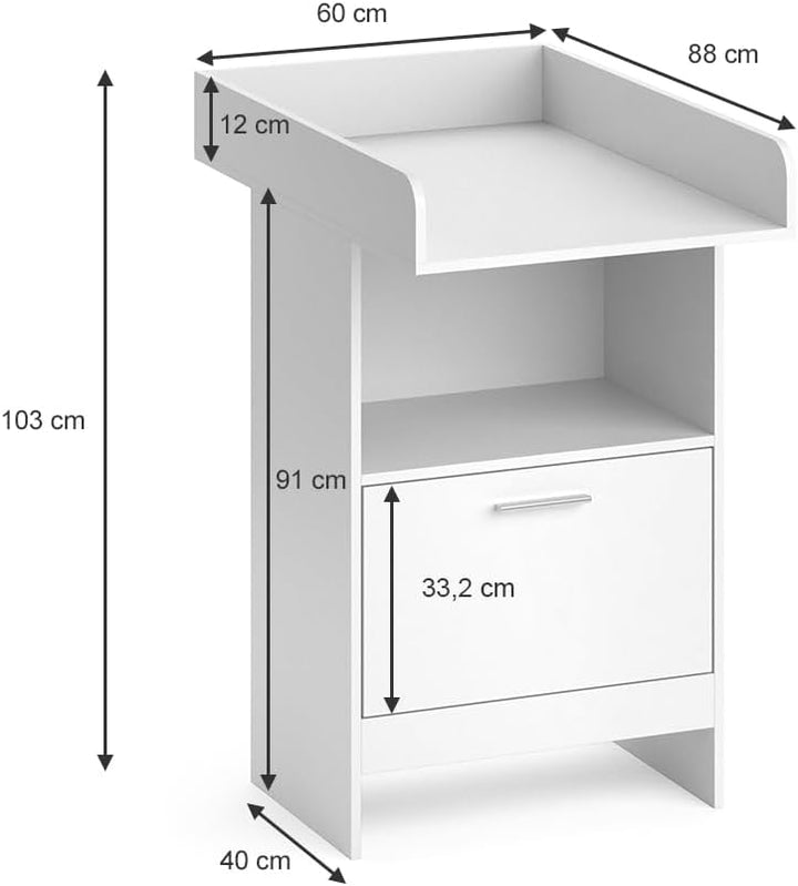 Vicco Wickelkommode Leo, Wickelaufsatz für die Kommode, Weiss, 60 x 103 cm mit Schublade