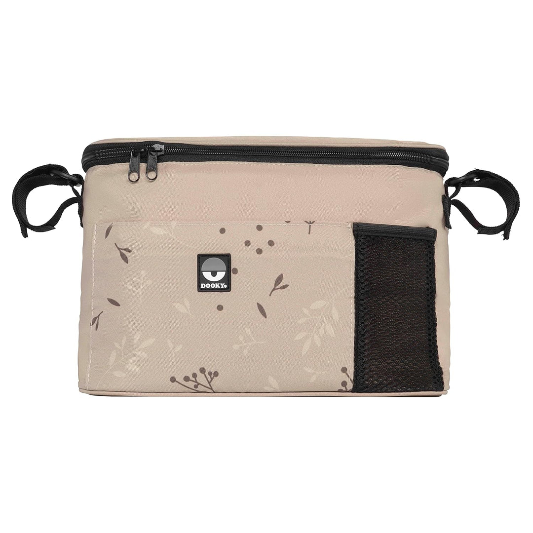 Dooky - Kinderwagen Organizer Deluxe Romantic Leaves Beige - Perfekt für Unterwegs - Kinderwagentasc