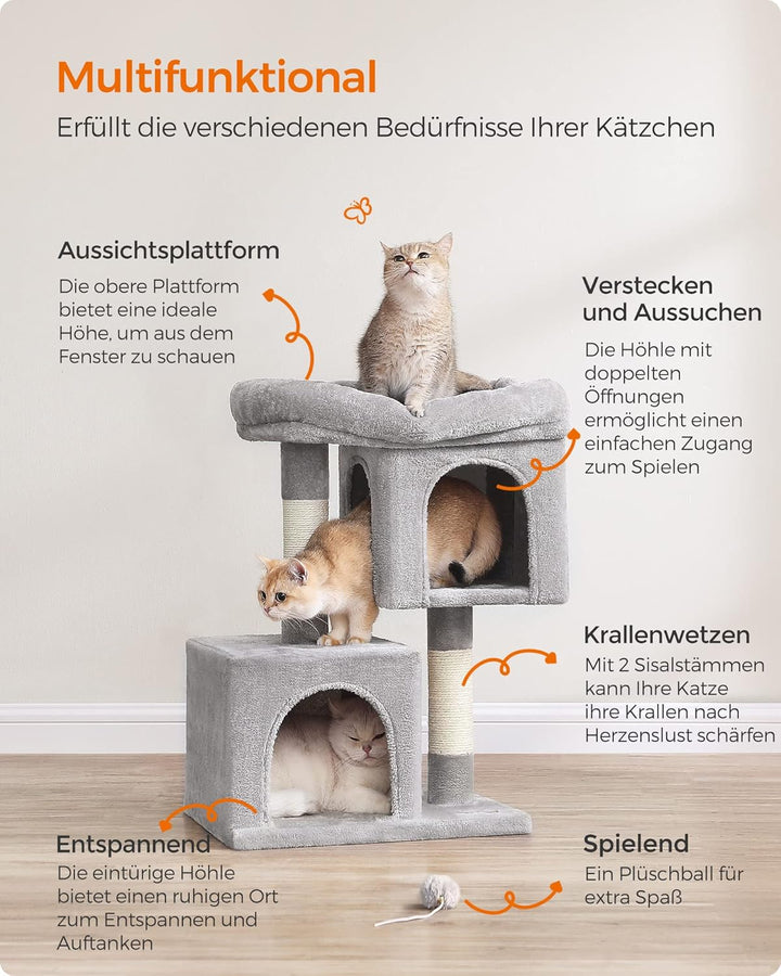 Feandrea Kratzbaum klein, 67 cm Katzenbaum, Katzenhaus für Kätzchen bis zu 3 kg, grosse Plattform, S
