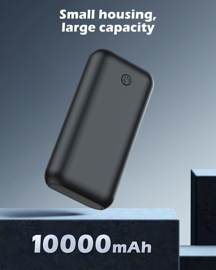 Powerbank 10000mAh Mini Kompakte Externer Akku Power Bank Klein Aber Stark mit Micro + USB C Handy L