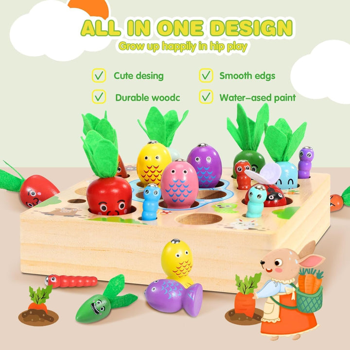 COOLJOY Montessori Spielzeug ab 1 2 3 Jahre | Karotten Steckspiel Holz l Magnetische Angelspie | Hol