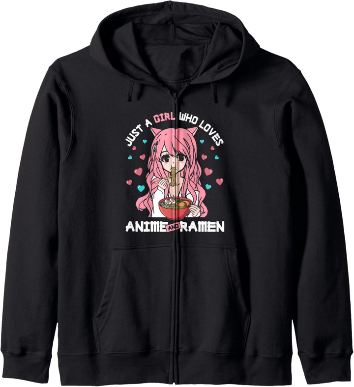 Just A Girl Who Loves Anime and Ramen Bowl Pink Hair Noodles Kapuzenjacke