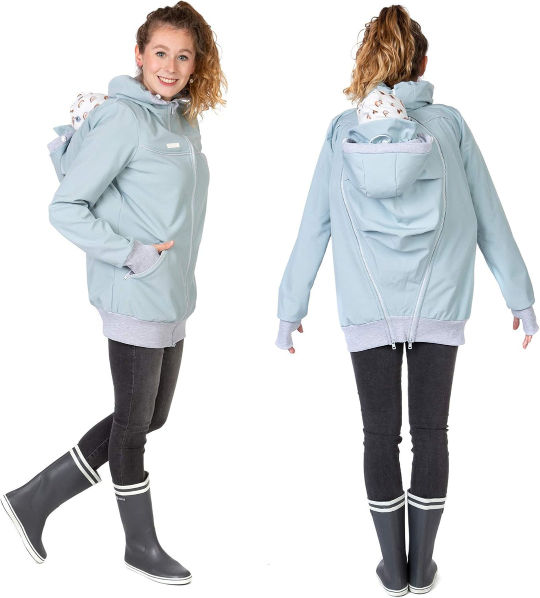 Viva la Mama 4in1 Tragejacke für Tragen auf dem Rücken oder der Brust, Softshell, Umstandsjacke + Kä
