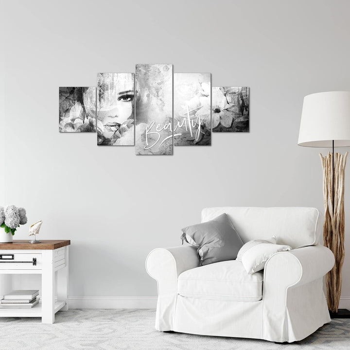 Runa Art Wandbilder Blumen Vintage 5 Teilig Bild auf Vlies Leinwand Deko Wohnzimmer Frau Bunt 039352