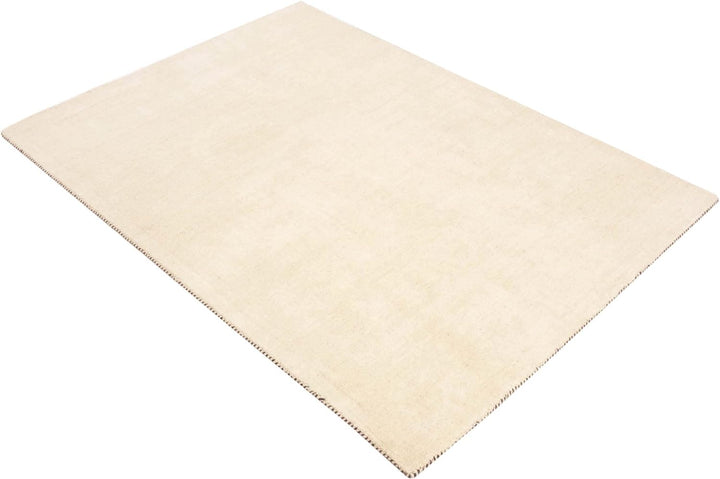RUG PRINCE Wollteppich Gabbeh Uni 40x60 Handgewebt Weiss Einfarbig Handarbeit Zimmer Weiss 40x60 cm,