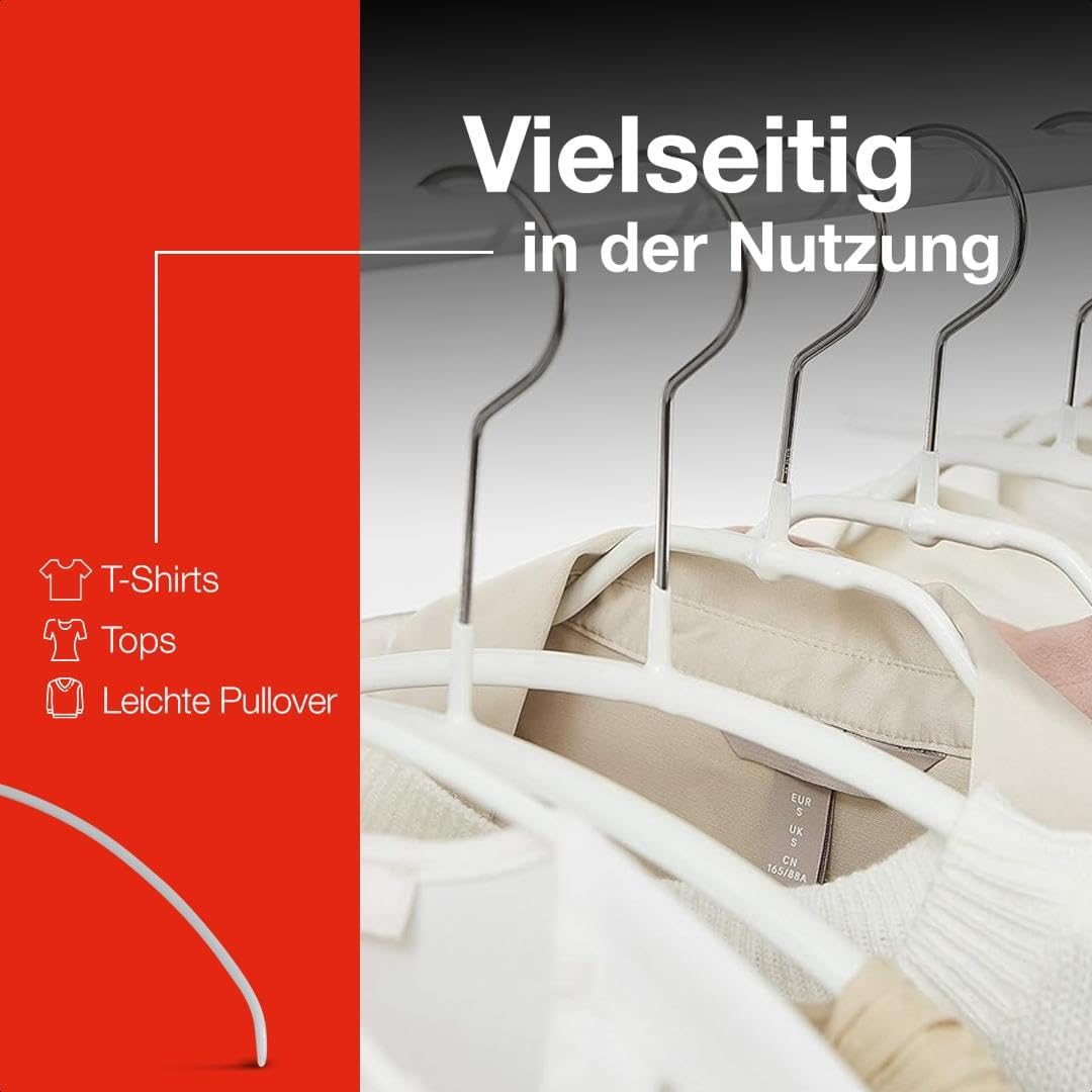 MAWA Kleiderbügel Light, Set mit 20 platzsparenden und rutschfesten Bügeln, ideal für T-Shirts, Tops