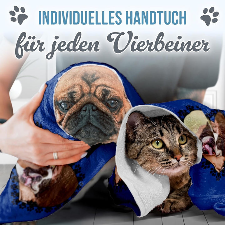 PR Print Royal Personalisiertes Hundehandtuch mit Foto & Name selbst gestalten - Pfoten-Herz - Pfote