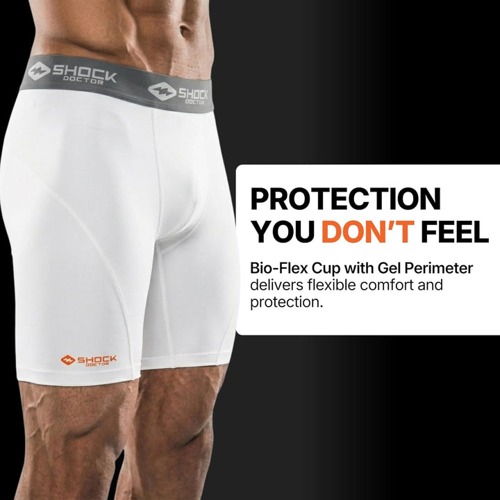 ShockDoctor Herren Tiefschutz Kompressions-Short mit Bioflex Cup S Weiss, S Weiss