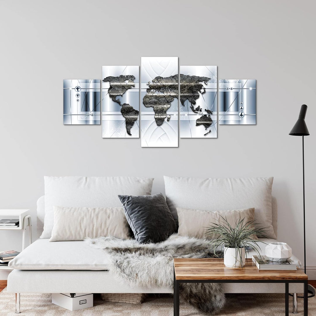 Runa Art Wandbilder Weltkarte Abstrakt 5 Teilig Bild auf Vlies Leinwand Deko Büro Wohnzimmer Kontine