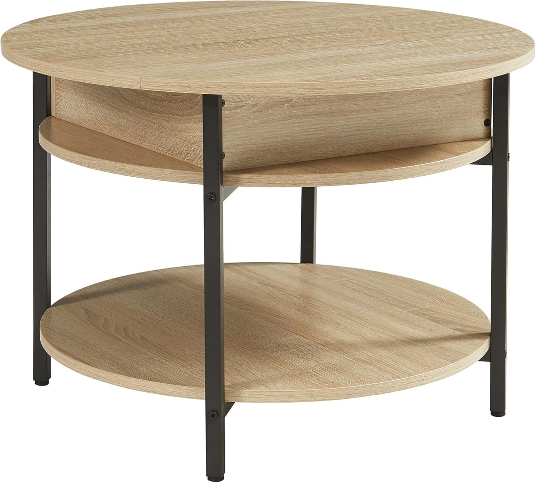 [en.casa] Couchtisch mit Hebeplatte rund Kandas Wohnzimmertisch mit Stauraum Ø70 x 49 cm Kleiner Tis