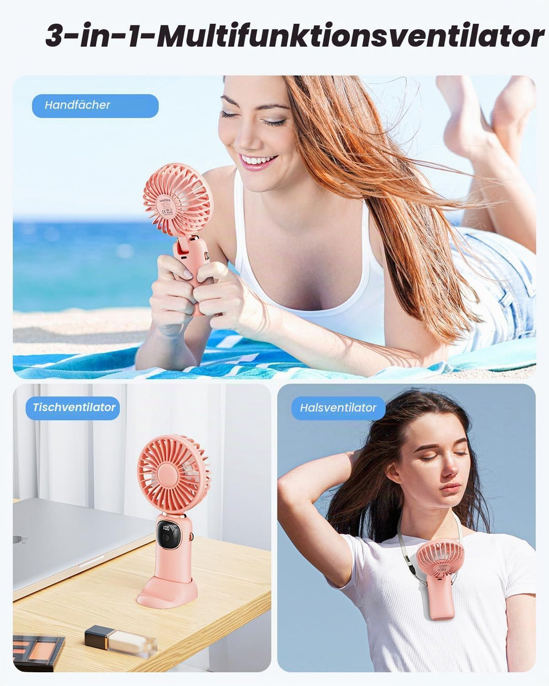 coldSky Tragbarer Handventilator, 4000 mAh, USB-wiederaufladbarer Ventilator mit LED-Display, Handhe