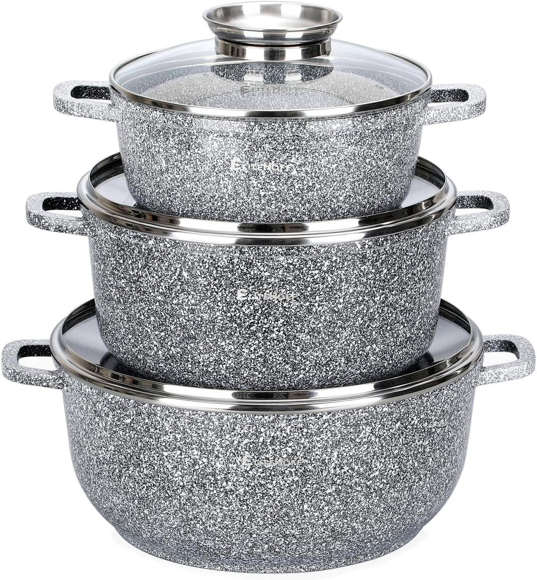 EliteHoff Kochtopf Set Induktion, Topf aus Aluminiumguss mit Antihaftbeschichtung, Topfset mit Glasd