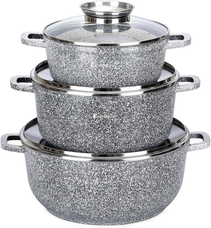 EliteHoff Kochtopf Set Induktion, Topf aus Aluminiumguss mit Antihaftbeschichtung, Topfset mit Glasd