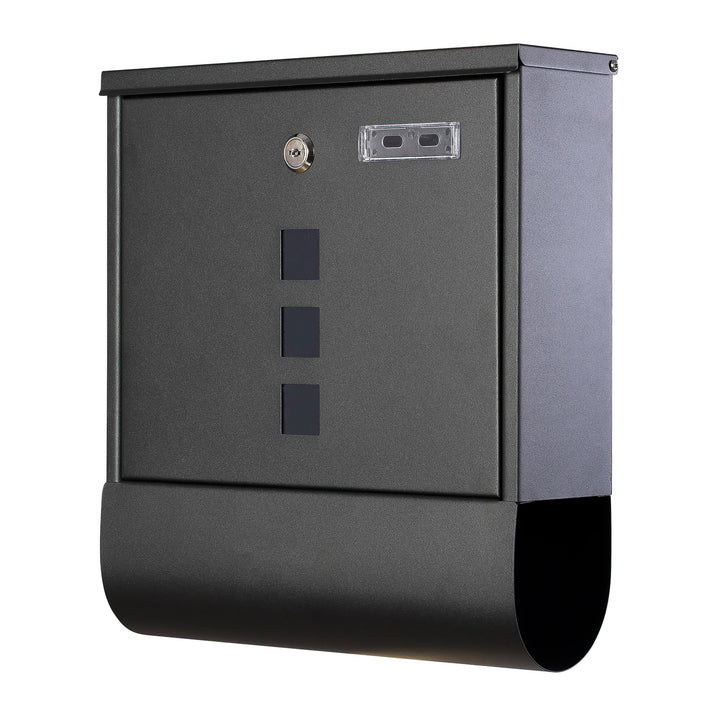 Grafner Design Briefkasten schwarz mit Zeitungsfach, pulverbeschichtet, abschliessbar – 2 Schlüssel