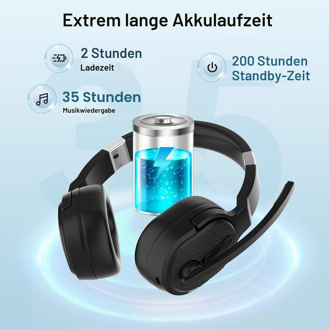 ANSTEN Headset mit mikrofon Bluetooth mit ANC &amp; 40h Akkulaufzeit – Ultra-Komfortables Bluetooth Head