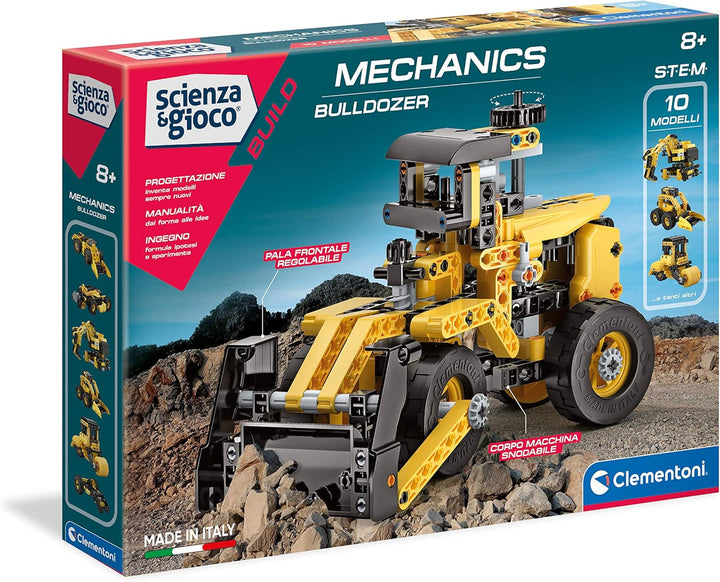 Clementoni 19139 Mechanik-Labor – Bulldozzer – Made in Italy – Bauset für Kinder 8 Jahre – wissensch