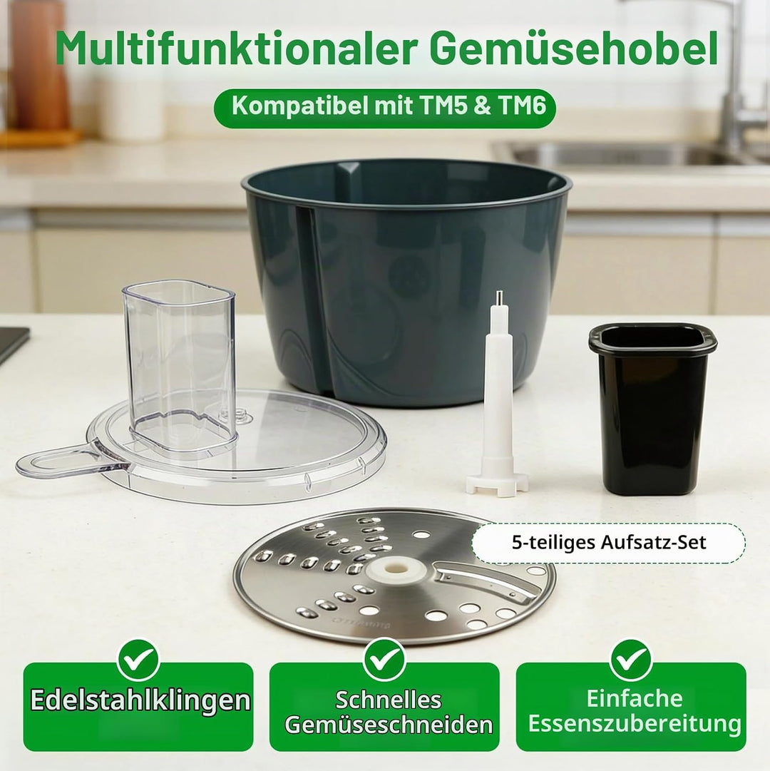Multifunktionaler Gemüseschneider Kompatibel mit TM5 &amp; TM6 | Spiralschneider aus Edelstahl und ABS,