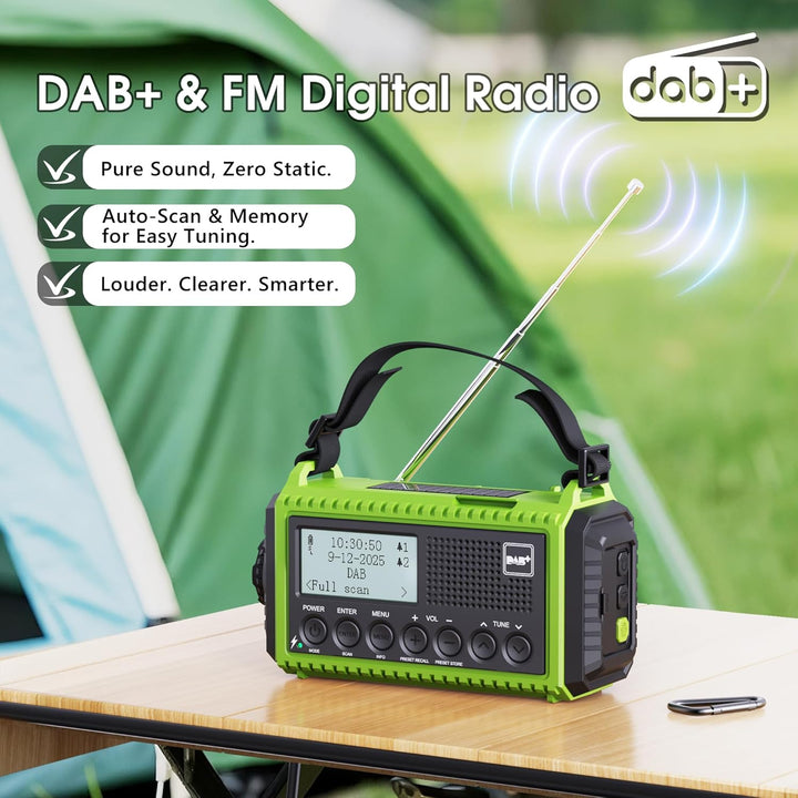 Kurbelradio DAB Radio, Baustellenradio mit Akku 5000mAh Wiederaufladbare, UKW/DAB Plus Radio, Akku R
