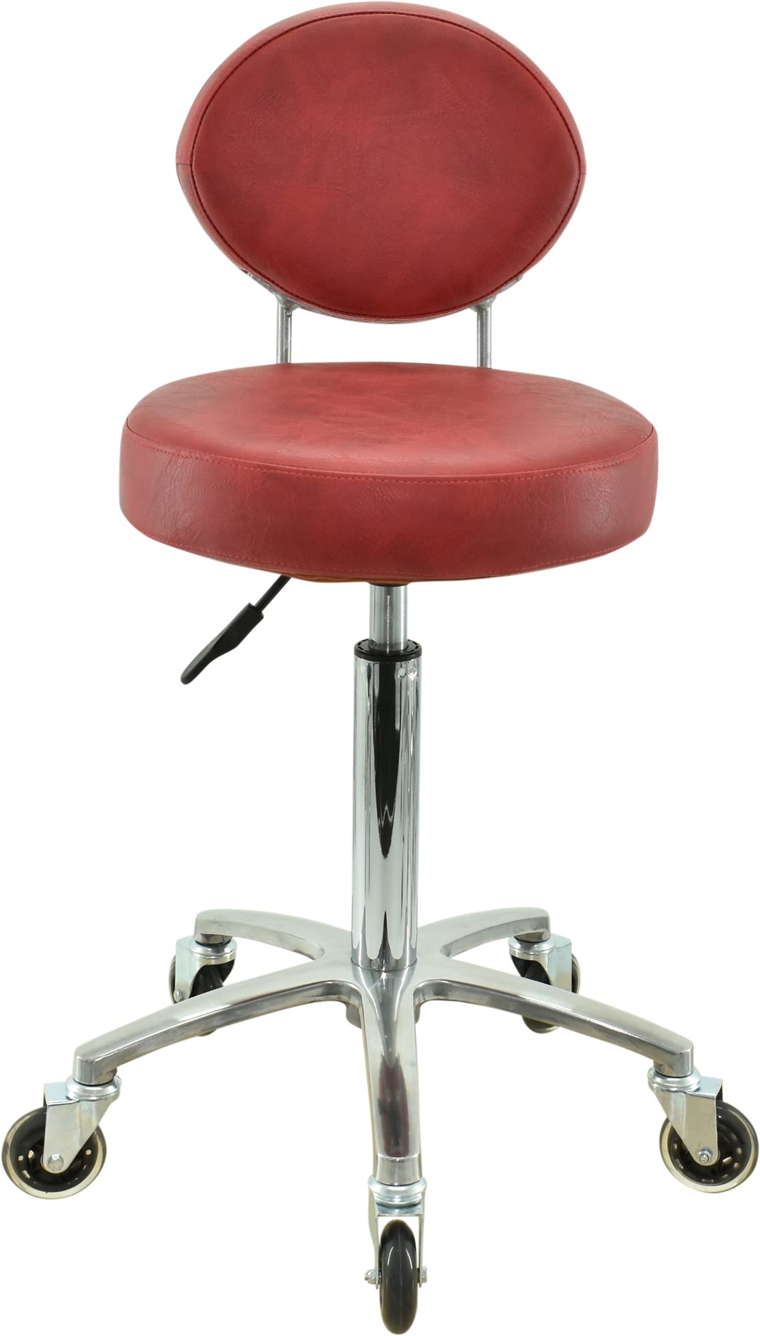 Premium Rollhocker Rot mit ovaler Lehne höhenverstellbar von 55 bis 75 cm - Rundsitz- Drehhocker Arb