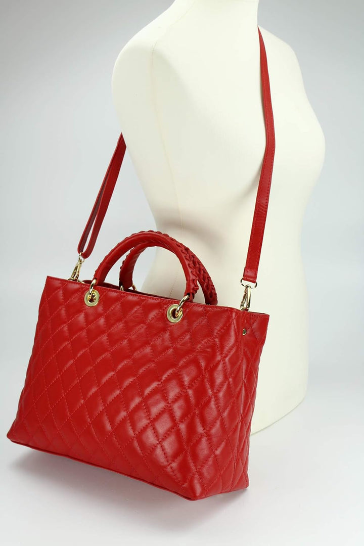 Belli edle italienische Echt Nappa Leder Damentasche Henkeltasche Umhängetasche gesteppt - 34x25x17