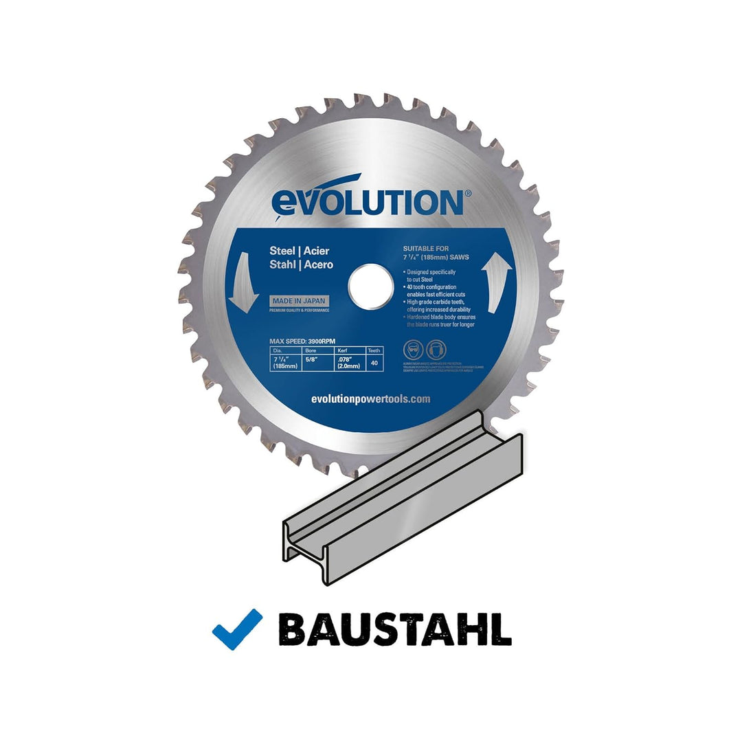 Evolution M185TCT-40CS - 185 mm Sägeblatt zum Schneiden von Baustahl - Metall-Sägeblatt mit 40 Zähne