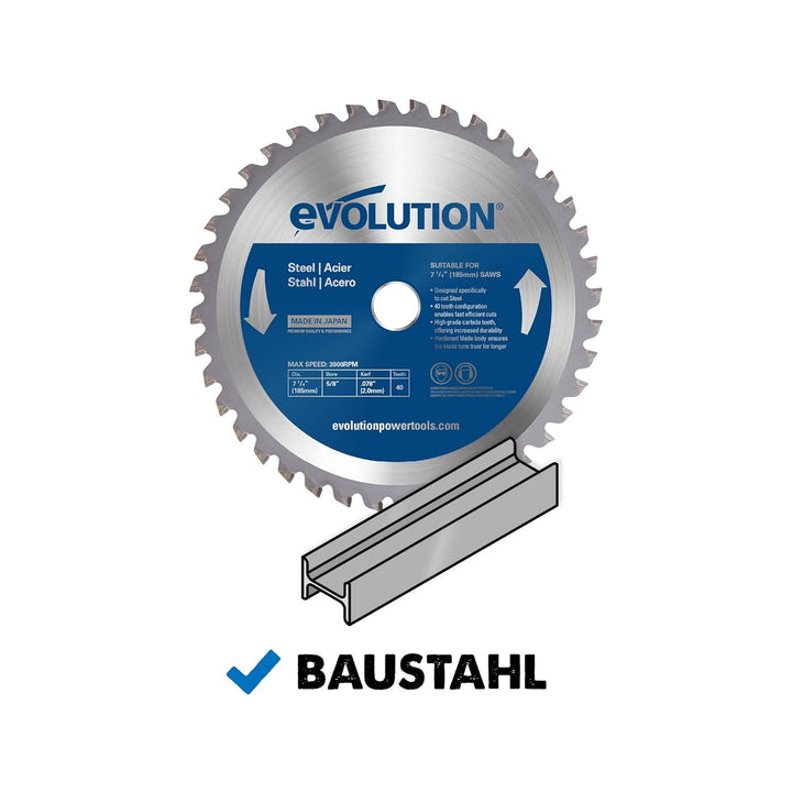 Evolution M185TCT-40CS - 185 mm Sägeblatt zum Schneiden von Baustahl - Metall-Sägeblatt mit 40 Zähne
