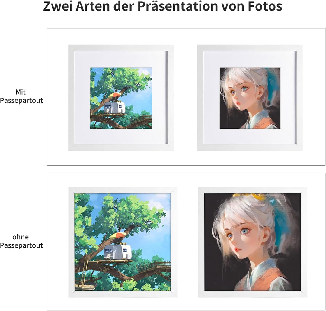 Bilderrahmen 25x25cm mit Passepartout Fotorahmen mit Acrylglas zum Senkrechten Oder Waagerechten Auf
