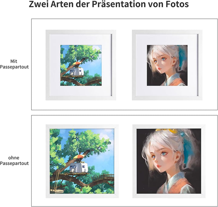 Bilderrahmen 25x25cm mit Passepartout Fotorahmen mit Acrylglas zum Senkrechten Oder Waagerechten Auf