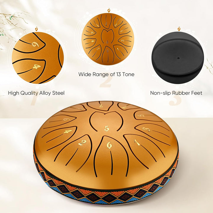Zungentrommel, Sunowl 6 Zoll 11 Tones Steel Tongue Drum Satz, Stahlzungentrommel für Anfänger Kinder