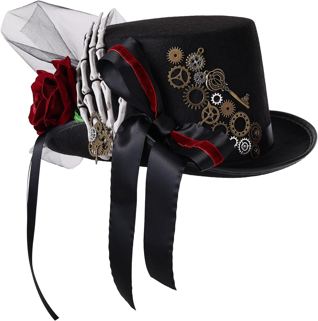 COSDREAMER Unisex Steampunk Zylinder Halloween Kostüm Hut mit Brille Schwarz Schwarz 7 L, Schwarz 7