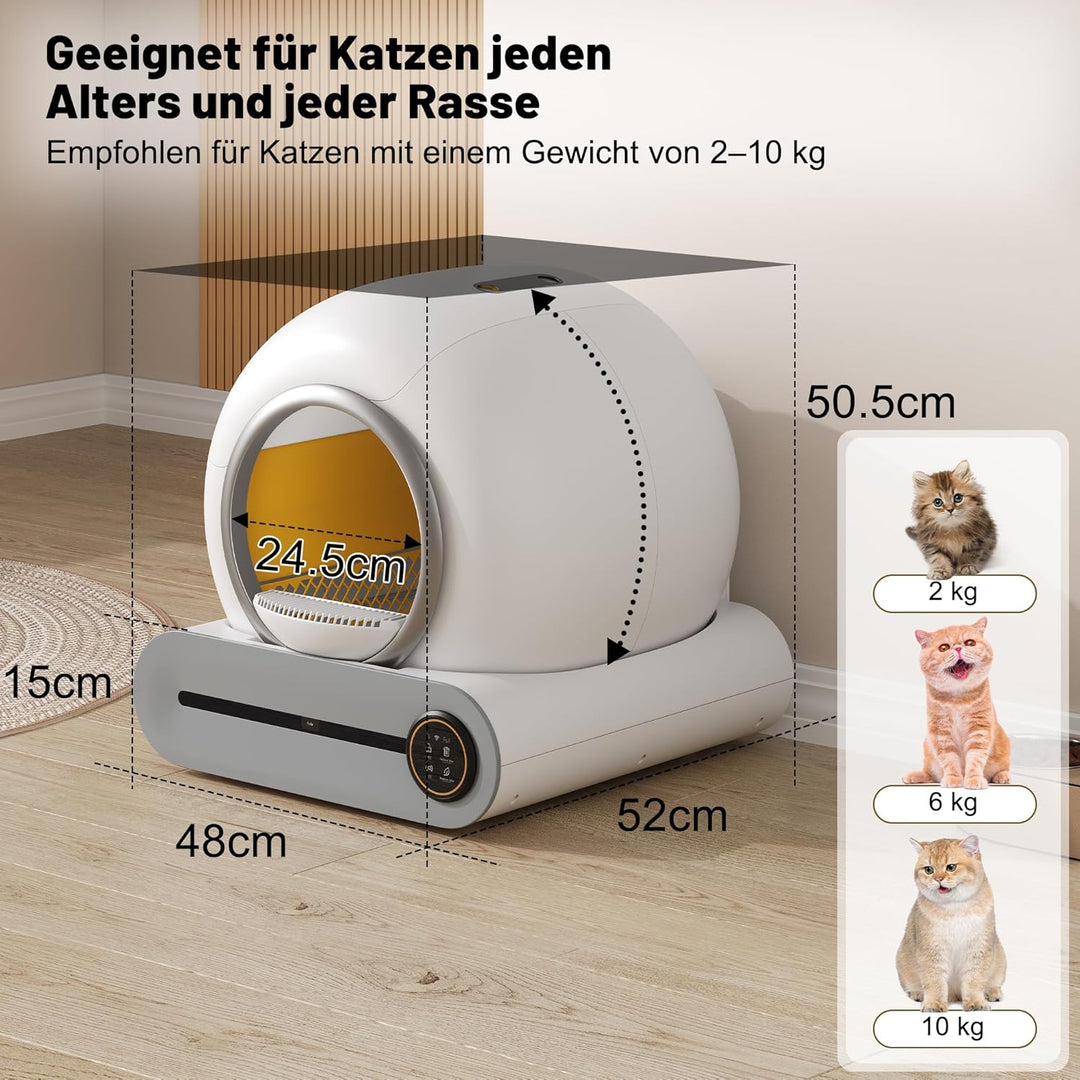 Merax Selbstreinigende Katzentoilette, Automatisches Katzenklo, APP-Steuerung/65L Max Kapazität/Infr