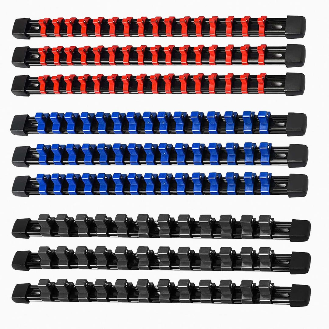 ACEBON 9-tlg Aufsteckschienen-Set für Steckschlüssel-Einsätze | mit 129 Clips | für Einsätze 6,3 mm