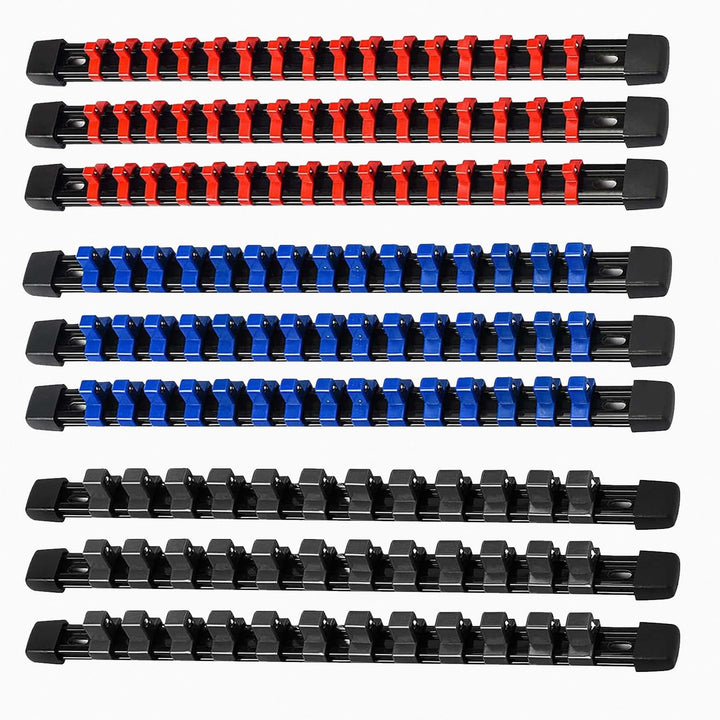 ACEBON 9-tlg Aufsteckschienen-Set für Steckschlüssel-Einsätze | mit 129 Clips | für Einsätze 6,3 mm